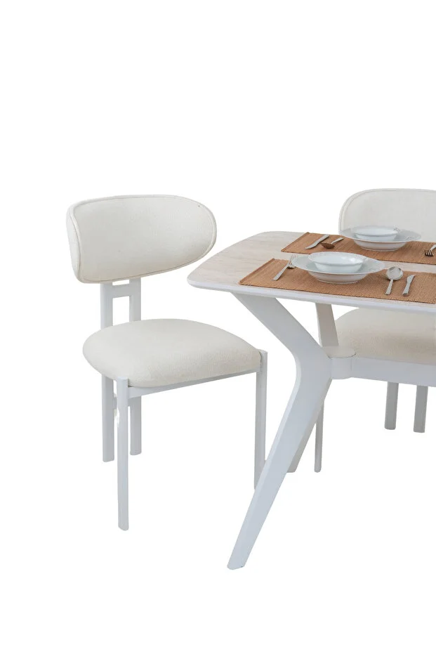 80X120 MDF Mutfak Masası (Sadece Masa) Salon Masası Balkon Masası Viktoria Serisi-Traverten/Beyaz